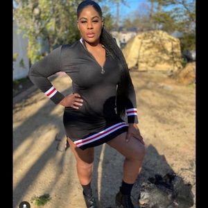 Black Zip-Up Striped Dress